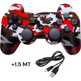 Crk Tech Ps3 Dual-Shock Gamepad Yeni Nesil Kol Kamuflaj Desenli Controller Oyun Kolu Ps3 + Pc + 1.5 mt Şarj Kablosu - Kırmızı Kamuflaj
