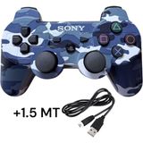 Crk Tech Ps3 Dual-Shock Gamepad Yeni Nesil Kol Kamuflaj Desenli Controller Oyun Kolu Ps3 + Pc + 1.5 mt Şarj Kablosu - Mavi Kamuflaj