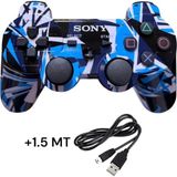 Crk Tech Ps3 Dual-Shock Gamepad Yeni Nesil Kol Kamuflaj Desenli Controller Oyun Kolu Ps3 + Pc + 1.5 mt Şarj Kablosu - Mavi
