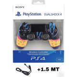 Crk Tech Ps4 Pc Uyumlu Dualshock 4 V2 Yeni Nesil Kablosuz Oyun Kolu Yenilenmiş - Özel Desenli Gamepad + 1.5mt Şarj Kablosu - Sarı - Lacivert