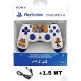 Crktech Playstation Dualshock 4 Uyumlu V2 Yenilenmiş Ps4 Oyun Kolu Desenli Pc + Ps4 ( 1.5mt Şarj Kablosu) - Beyaz - Mavi