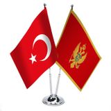 CrnaGora Karadağ ve Türkiye -İkili Saten Masa Bayrağı