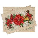 Croar Noel Poinsettia Kardinal Servis Altlığı 4'lü Set, Noel Çiçekli Çiçek Kırmızı Kuşlar Yemek Mekanı Paspasları Masa Dekoru, Çam Kozalağı Tatil Ev Mutfak Dekorasyonu 30,7 x 45,5 cm