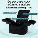 Croc Kc03 Profesyonel Siyah Katlı Makyaj Çantası | Büyük Kapasiteli Makyaj, Lifting, Protez Tırnak Çantası