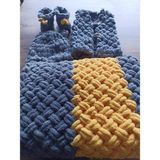 Crochet Design Yenidoğan Seti Battaniye Yelek Şapka Patik Soft Puffy Örgü Battaniye Seti C - Sarı - Gri
