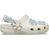 Crocs Classic Denim Flower Adjustable Backstrap Clog T 212512-2MD Çiçek Detaylı Beyaz Çocuk Terlik