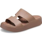Crocs Getaway Platform H-Kayışlı, Dolgu Tabanlı Kadın Sandalet, Latte, Numeric_7, Latte, 7