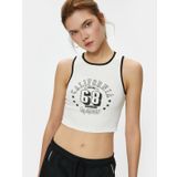 Crop Atlet Halter Yaka Baskılı Fitilli