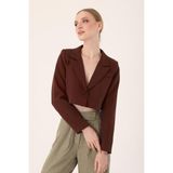 Crop Blazer Ceket-Kahverengi - 36