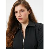 Crop Bluz Fermuarlı Slim Fit Dikiş Detaylı Uzun Kollu