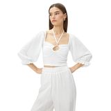 Crop Bluz Gipeli Balon Kol Yaka Detaylı