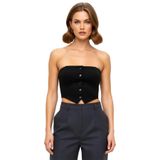 Crop Bluz İnce Askılı Straplez Dokuma Kumaş Bodycon Konforlu Kesim Günlük Kullanım İçin_Siyah-32