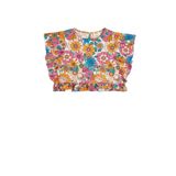 Crop Bluz Kolsuz Fırfırlı Çiçek Desenli Pamuklu