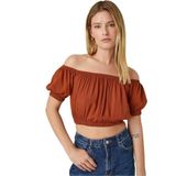 Crop Bluz Omzu Açık Lastikli