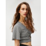 Crop Bluz V Yaka Pencere Detaylı V Yaka