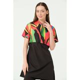 Crop Görünümlü Yarım Kol Yarı Kapalı Mayo - Siyah - 2XL