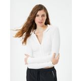 Crop Kapüşonlu Hırka Fermuarlı Uzun Kollu Slim Fit Kaşkorse
