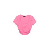 Crop Kare Yaka Bluz Pembe