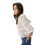 Crop Kroşe Sweatshirt Kapüşonlu Kısa Kollu Ajurlu