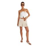 Crop Straplez Büstiyer Kat Detaylı Renk Kontrastlı Slim Fit