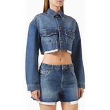 Cropped Denim Kadın Ceket, Ham Paça ve 13.5oz Kumaşla Yazlık Şıklık - S - Mavi