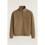 Crowe Çizgi Şeritli Oversize Yarım Fermuar Polar Erkek Sweatshirt - Bej