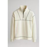 Crowe Çizgi Şeritli Oversize Yarım Fermuar Polar Erkek Sweatshirt - Ekru