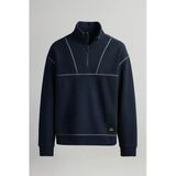 Crowe Çizgi Şeritli Oversize Yarım Fermuar Polar Erkek Sweatshirt - Lacivert