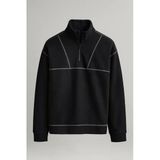 Crowe Çizgi Şeritli Oversize Yarım Fermuar Polar Erkek Sweatshirt - Siyah