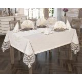 Crown Linen Fransız Güpürlü Masa Örtüsü Takımı 26 Parça Krem