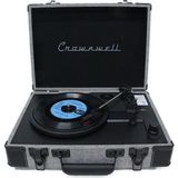 Crown Well Nostaljik Siyah Gri Pikap Bluetooth Kulaklı Hoparlör 33-45-78 Lik Taş ve Plastik Plak Çalar