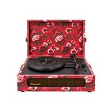 Crownwell Pikap Çiçek Desenli Bluetoothlu Pikap Plakçalar Bordo Renk