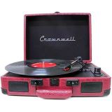 Crownwell Şarjlı Çantalı Pikap CW002-CH Turntable Suitcase CR Series Kırmızı Bluetoothlu