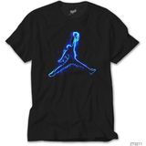 Crows Gate Air Jordn Blue Neon Siyah T-Shirt - 5XL