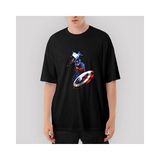 Crows Gate Captain America Mjolnir And Shield Oversize Siyah Tişört