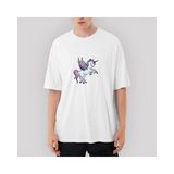 Crows Gate Holo Unicorn Oversize Beyaz Tişört