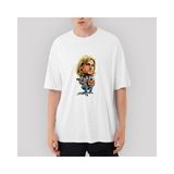 Crows Gate Kurt Cobain Cartoon Oversize Beyaz Tişört - L