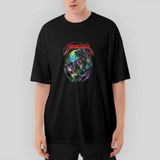 Crows Gate Metallica Rainbow Skull Time Oversize Siyah Tişört
