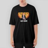 Crows Gate Nirvana Kurt Cobain Guitar Angel Oversize Siyah Tişört - M