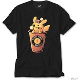 Crows Gate Pikachu Detective And Coffe Siyah T-Shirt - 3XL