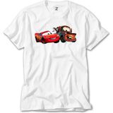 Crows Gate Şimşek Mcqueen ve Tow Mater Arabalar Beyaz T-Shirt - 3XL