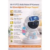 CROW'S TECH Akıllı Robot IP Kamera 4K Ultra HD 360 Dönebilen Gece Görüşlü Akıllı Wifi Ev Güvenlik Kamerası
