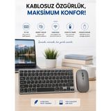 Crow'S Tech Kablosuz Klavye Mouse Seti Sessiz Tuşlu Ultra Slim Bluetooth Wireless Combo Klavye Seti - Gri