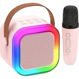 Crow's Tech Karaoke Hoparlör 5W Tf Kart/usb/tws/ses Değiştirme Özellikli Mikrofonlu Rgb Işıklı Bluetooth Speaker - Pembe