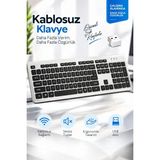 Crow'S Tech Sessiz Kablosuz Klavye 104 Tuş USB Alıcılı Full Size Ergonomik Pc Mac Android Uyumlu - Metalik Gri