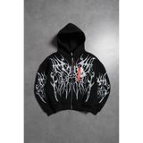 Crupt Studio Inferno Spikes White Boxy Crop Siyah Erkek Ceket Zip Hoodie