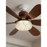 Crystal Aura 52 cm Ultra Sessiz Ahşap Renk LED Tavan Vantilatörü | 3 Kademeli Bakır Motor | Kumandalı Kristal Avize Vantilatör