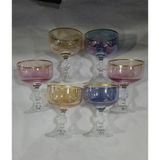 Crystal Claudia Şampanya Kadehi Seti, Kristal, Altın Kenarlı, 3 Renk, 200cc, 6 Parça