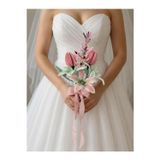 Crystal Coza El Yapımı Solmayan Gelin Buketi | Şönil Düğün Buketi | Beyaz-Pembe Bridal Bouquet | Nişan, Nikah Ve Düğün Çiçeği