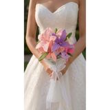 Crystal Coza El Yapımı Solmayan Yuvarlak Gelin Buketi | Şönil Gelin Buketi | Lila Pembe Bridal Bouquet | Düğün, Nikah ve Nişan Çiçeği